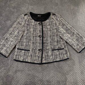 Talbots Jacket Women's 12 Black White Tweed Blazer Preppy Office Classic